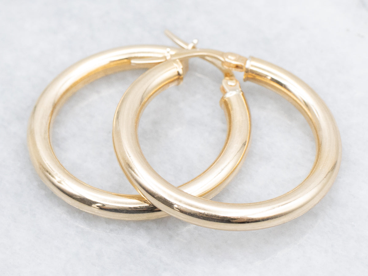 Polished Yellow Gold Tube Hoop Earrings