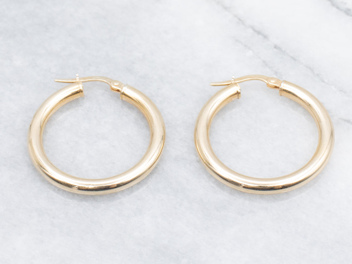 Polished Yellow Gold Tube Hoop Earrings
