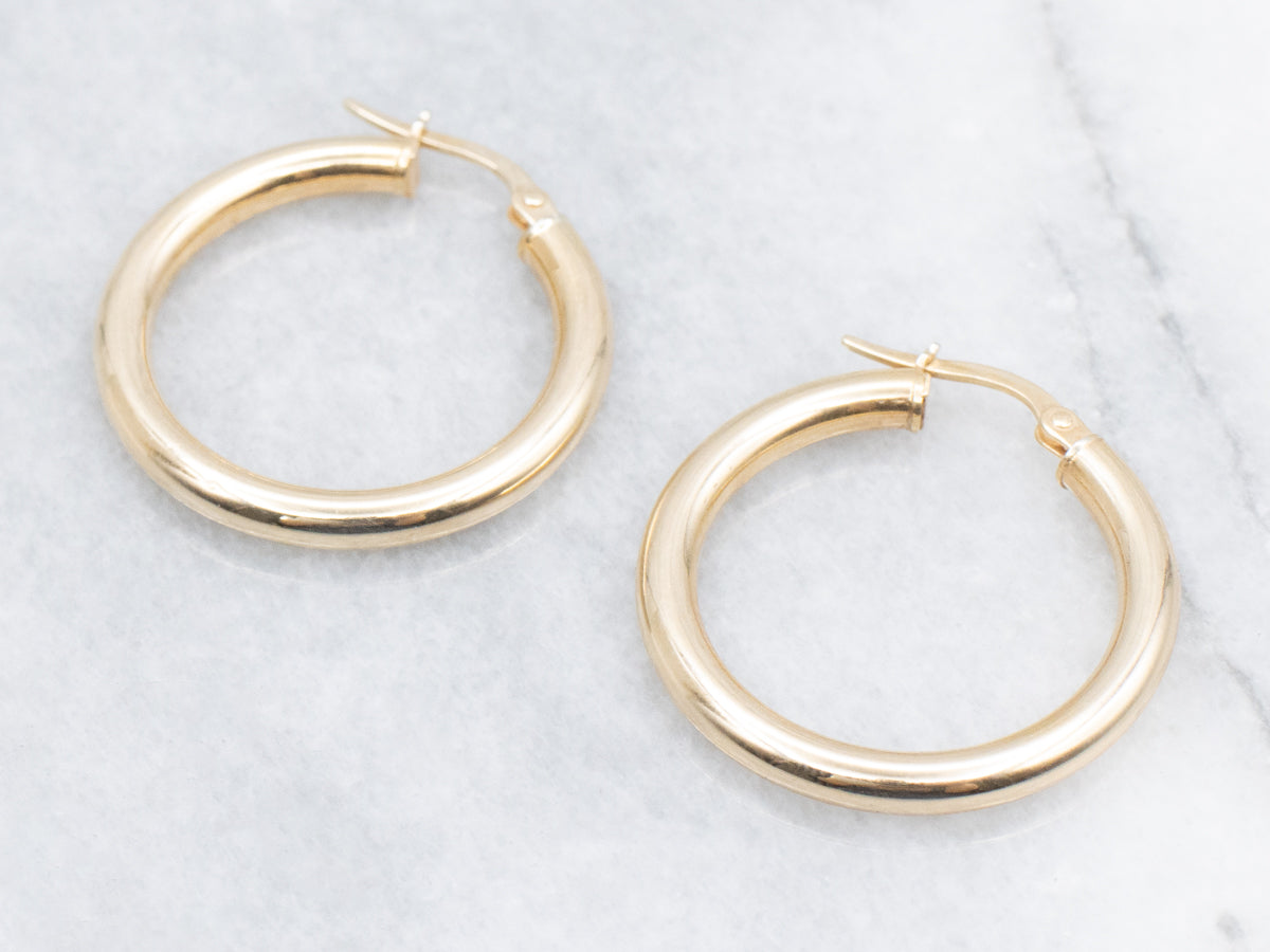 Polished Yellow Gold Tube Hoop Earrings