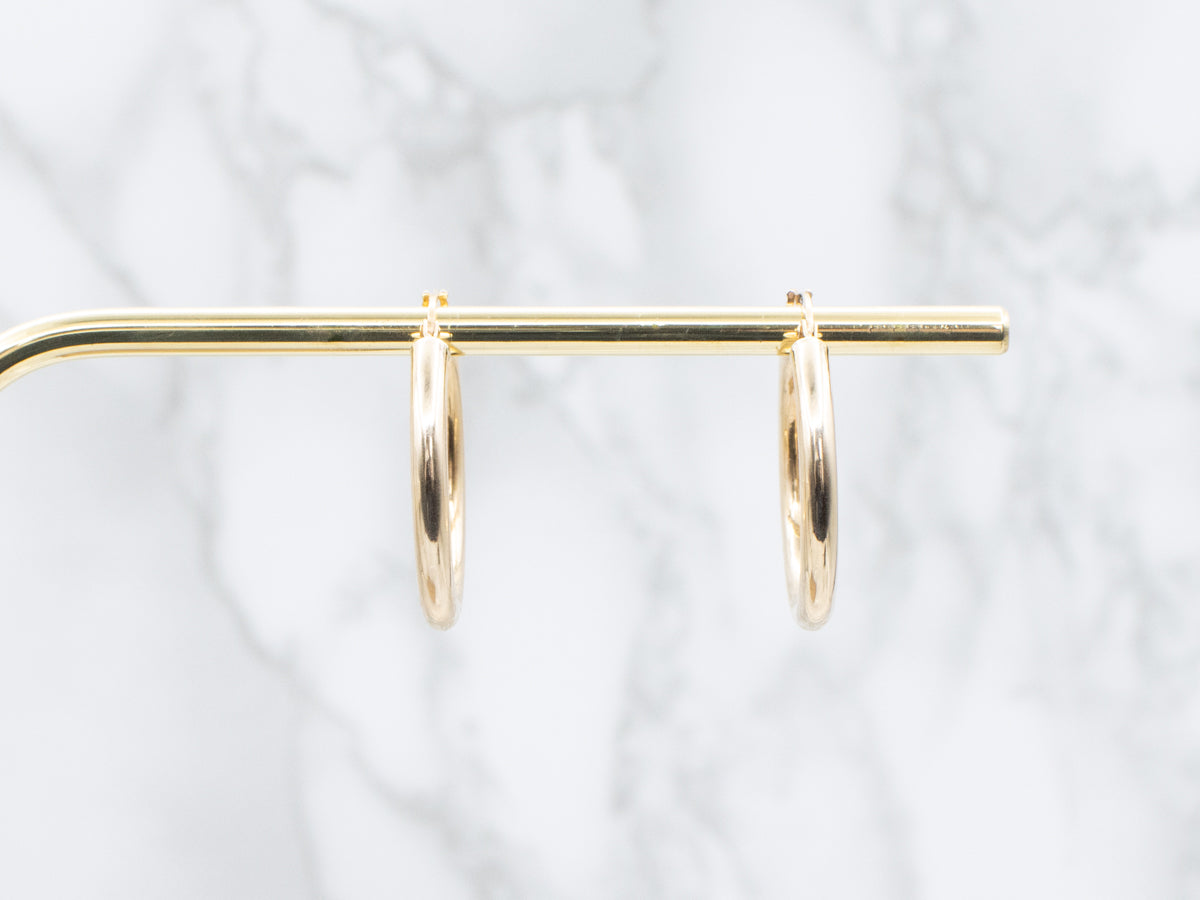 Polished Yellow Gold Tube Hoop Earrings