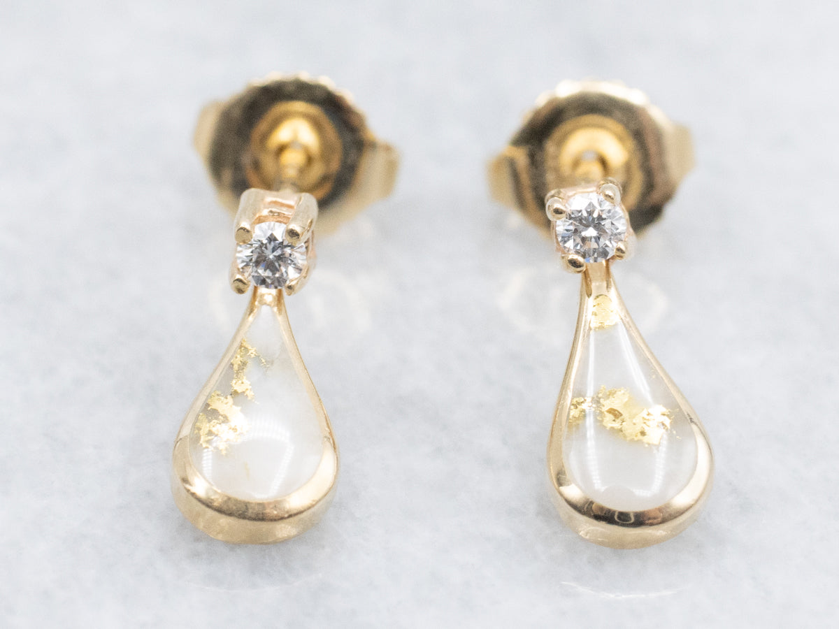 Vintage Kabana Diamond and Gold Quartz Drop Earrings