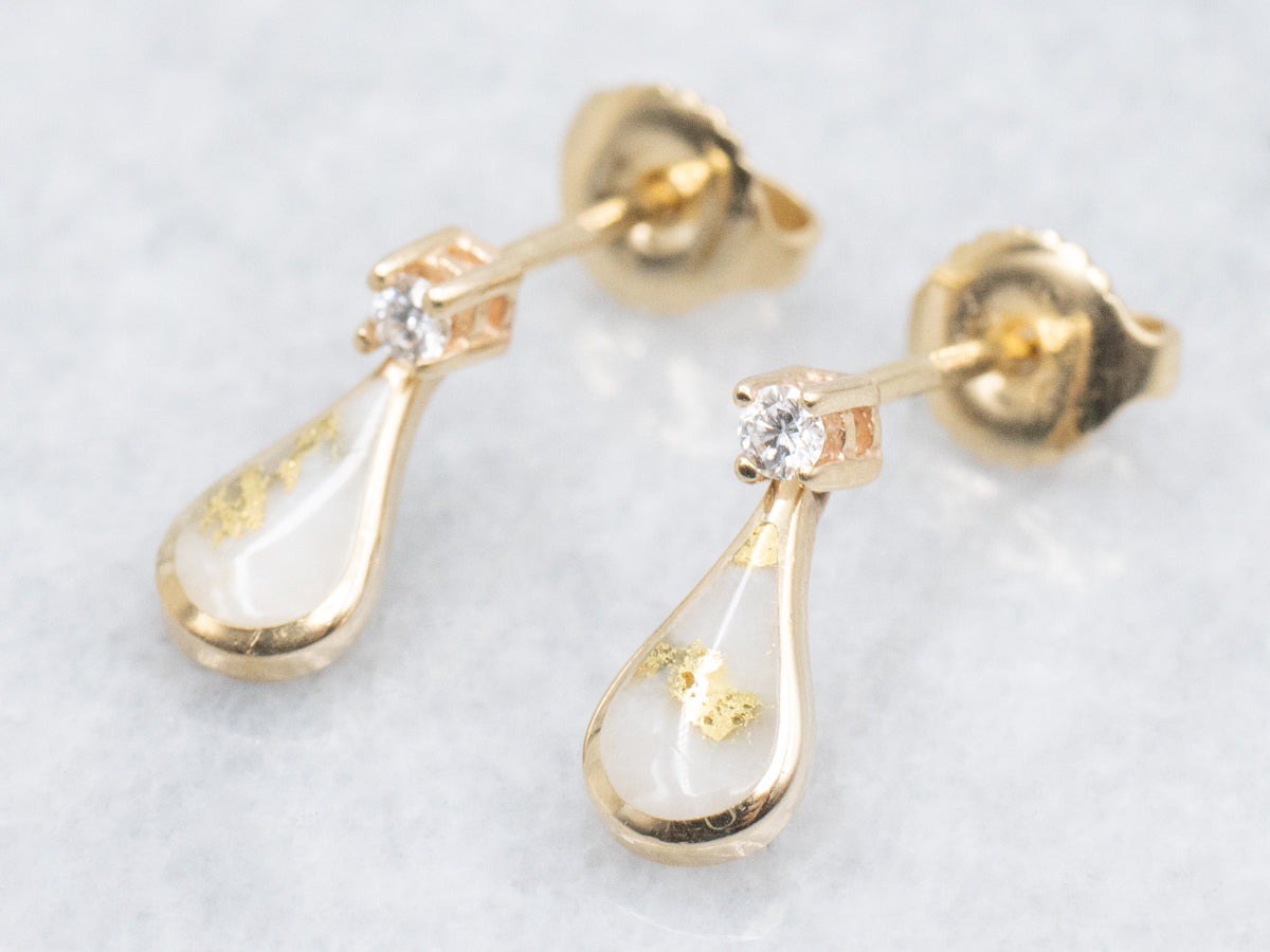 Vintage Kabana Diamond and Gold Quartz Drop Earrings