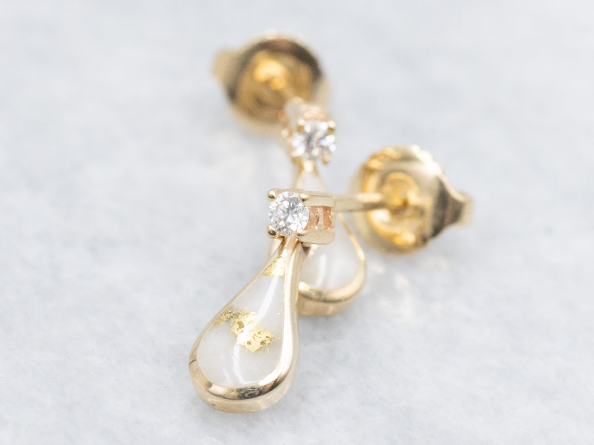 Vintage Kabana Diamond and Gold Quartz Drop Earrings