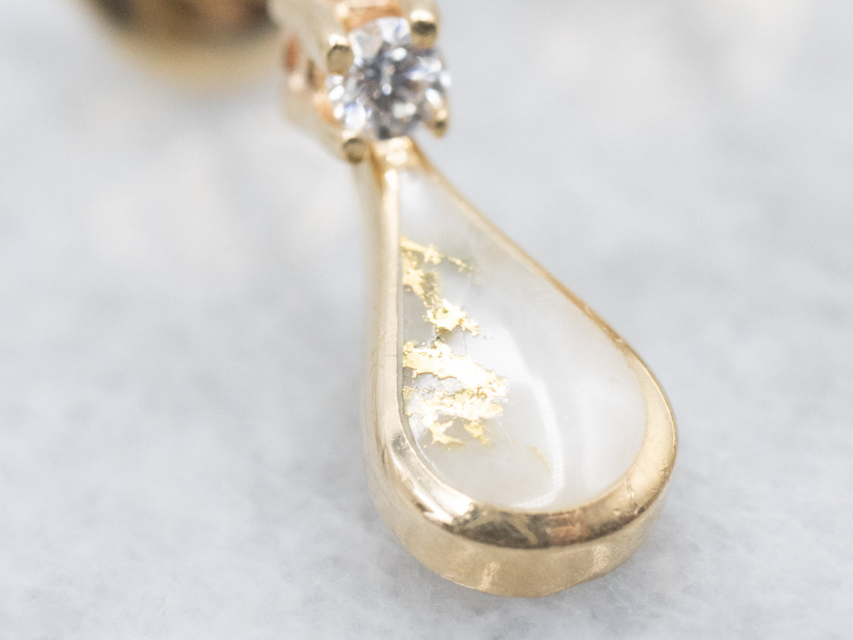 Vintage Kabana Diamond and Gold Quartz Drop Earrings