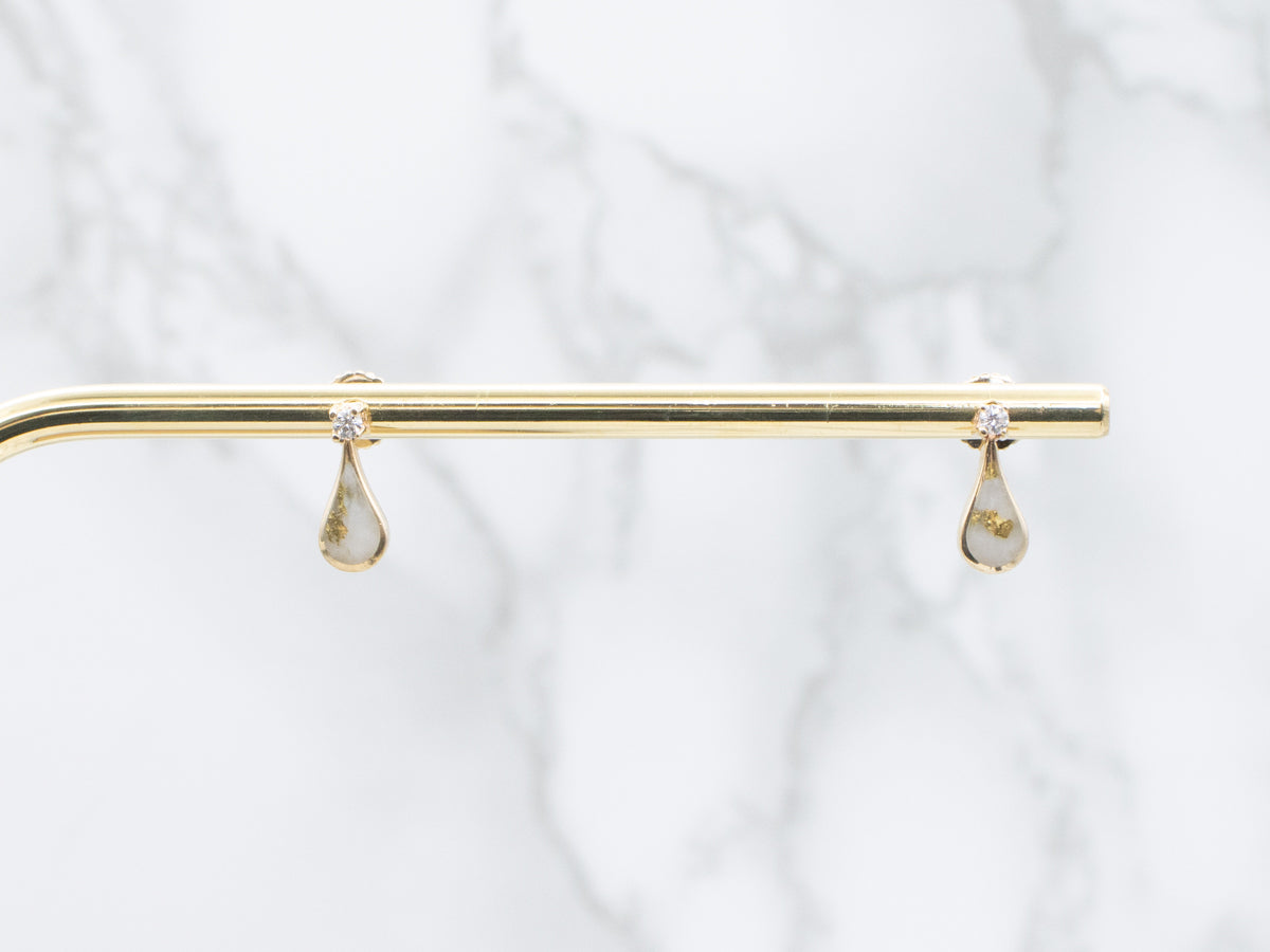 Vintage Kabana Diamond and Gold Quartz Drop Earrings