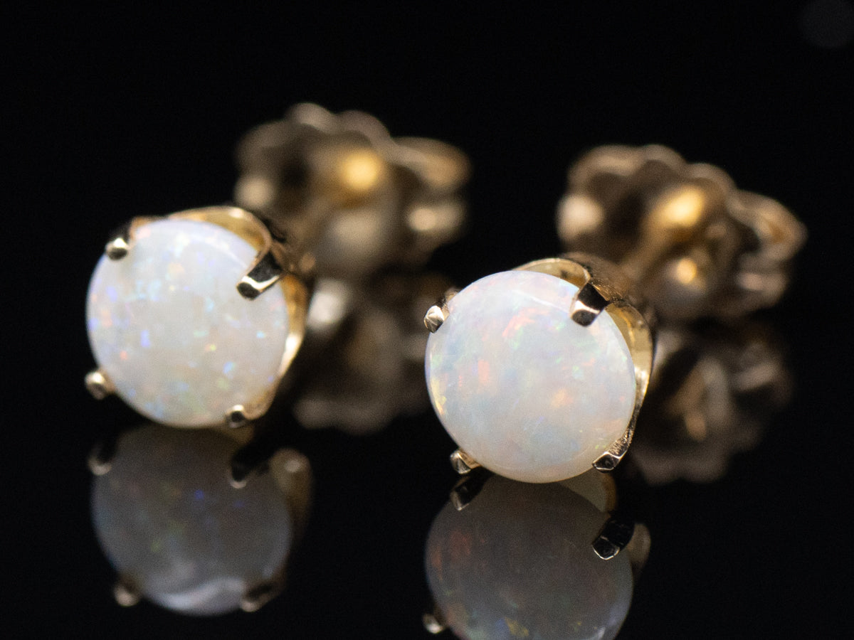 Vintage Australian Opal Gold Stud Earrings