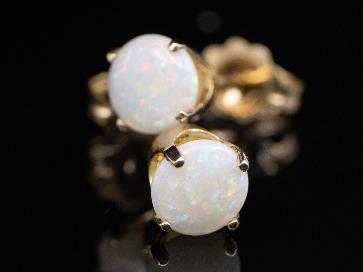 Vintage Australian Opal Gold Stud Earrings