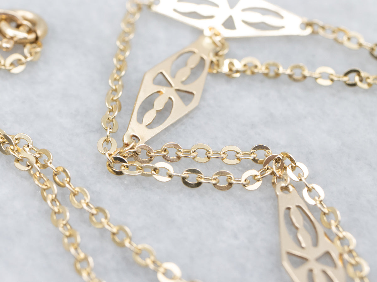 Italian Yellow Gold Filigree Station Link Chain