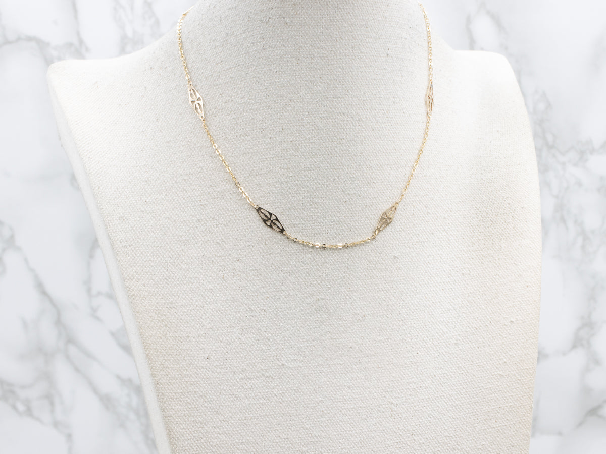 Italian Yellow Gold Filigree Station Link Chain