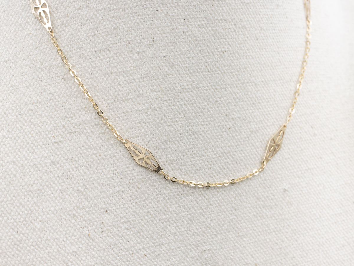 Italian Yellow Gold Filigree Station Link Chain