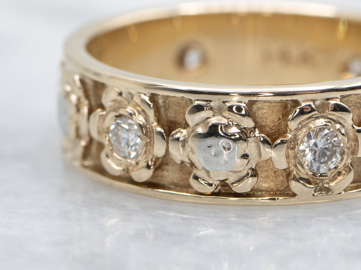 Vintage Two-Tone Gold Floral Diamond Band