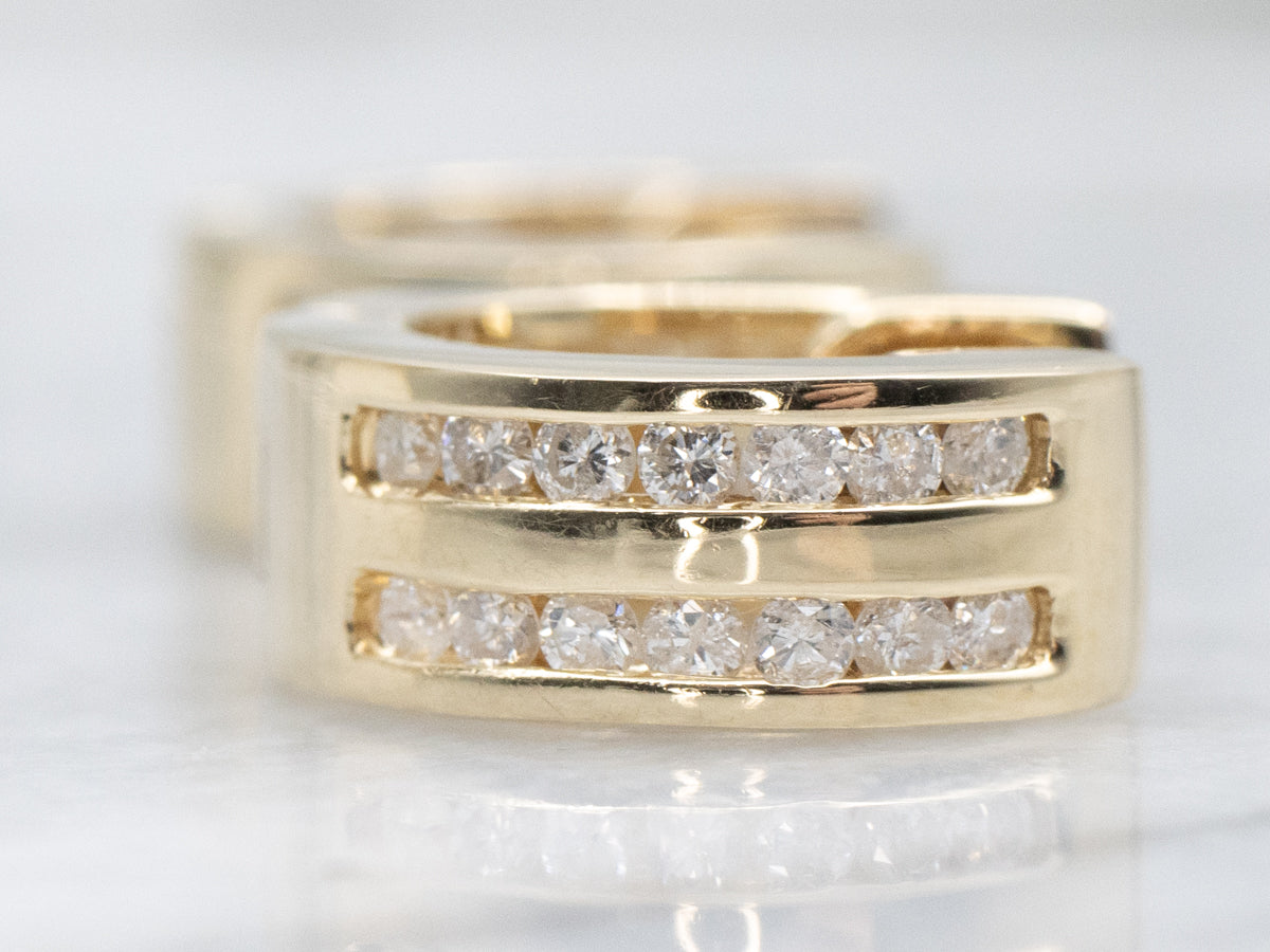 Double Row Channel-Set Diamond Sweetheart Gold Hoop Earrings