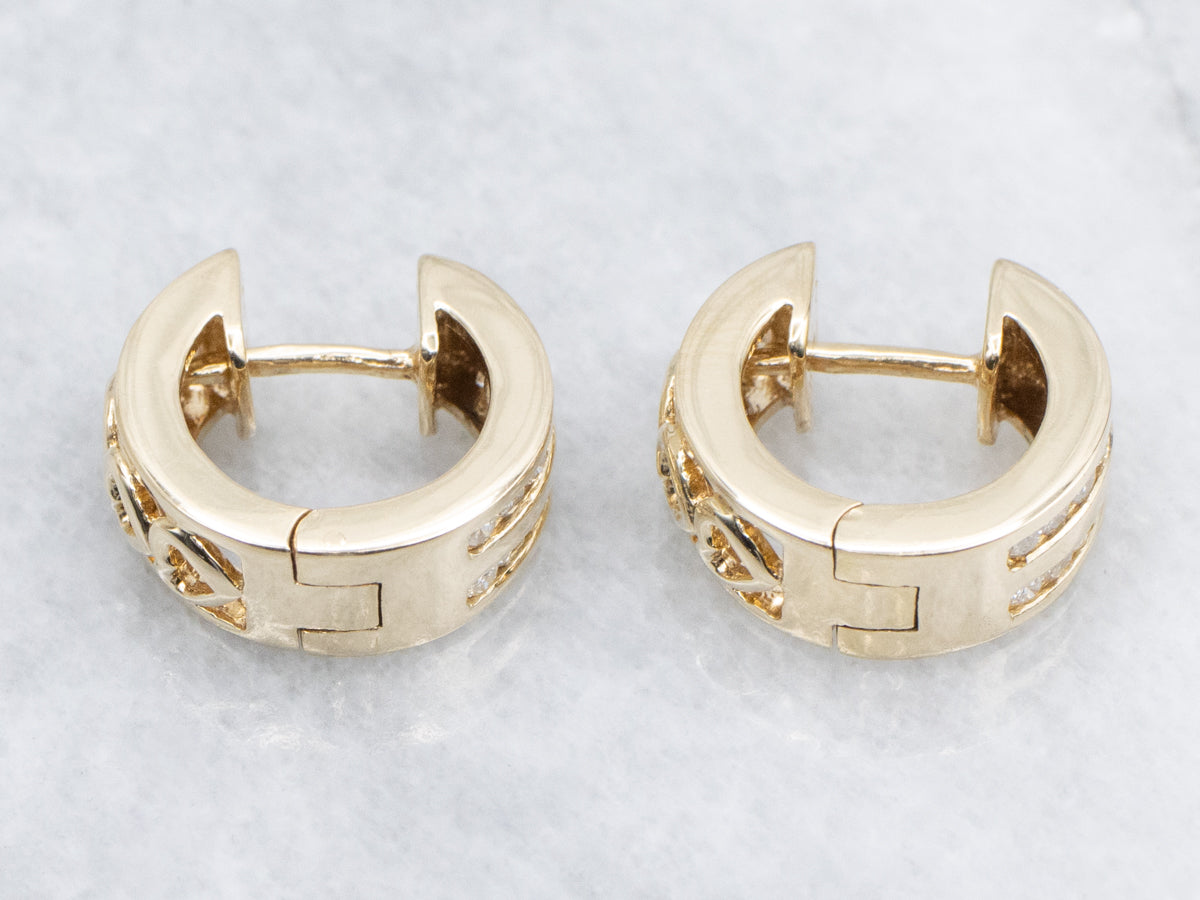 Double Row Channel-Set Diamond Sweetheart Gold Hoop Earrings