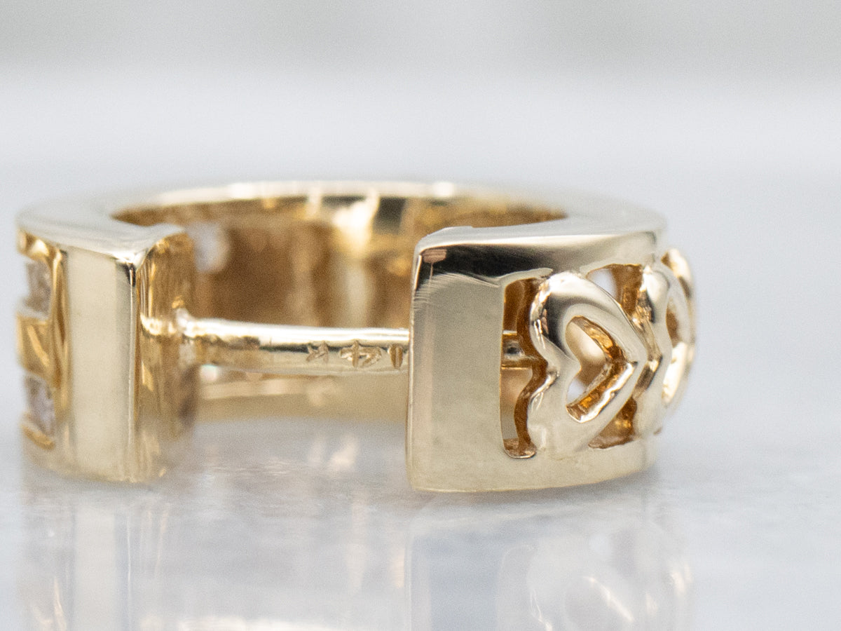 Double Row Channel-Set Diamond Sweetheart Gold Hoop Earrings