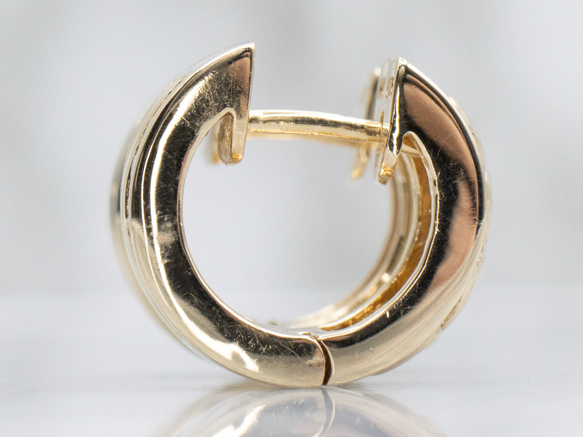 Double Row Channel-Set Diamond Sweetheart Gold Hoop Earrings