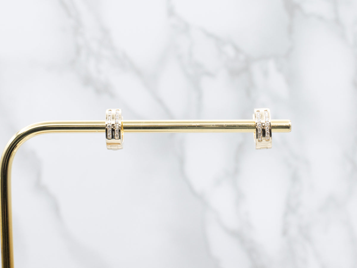 Double Row Channel-Set Diamond Sweetheart Gold Hoop Earrings