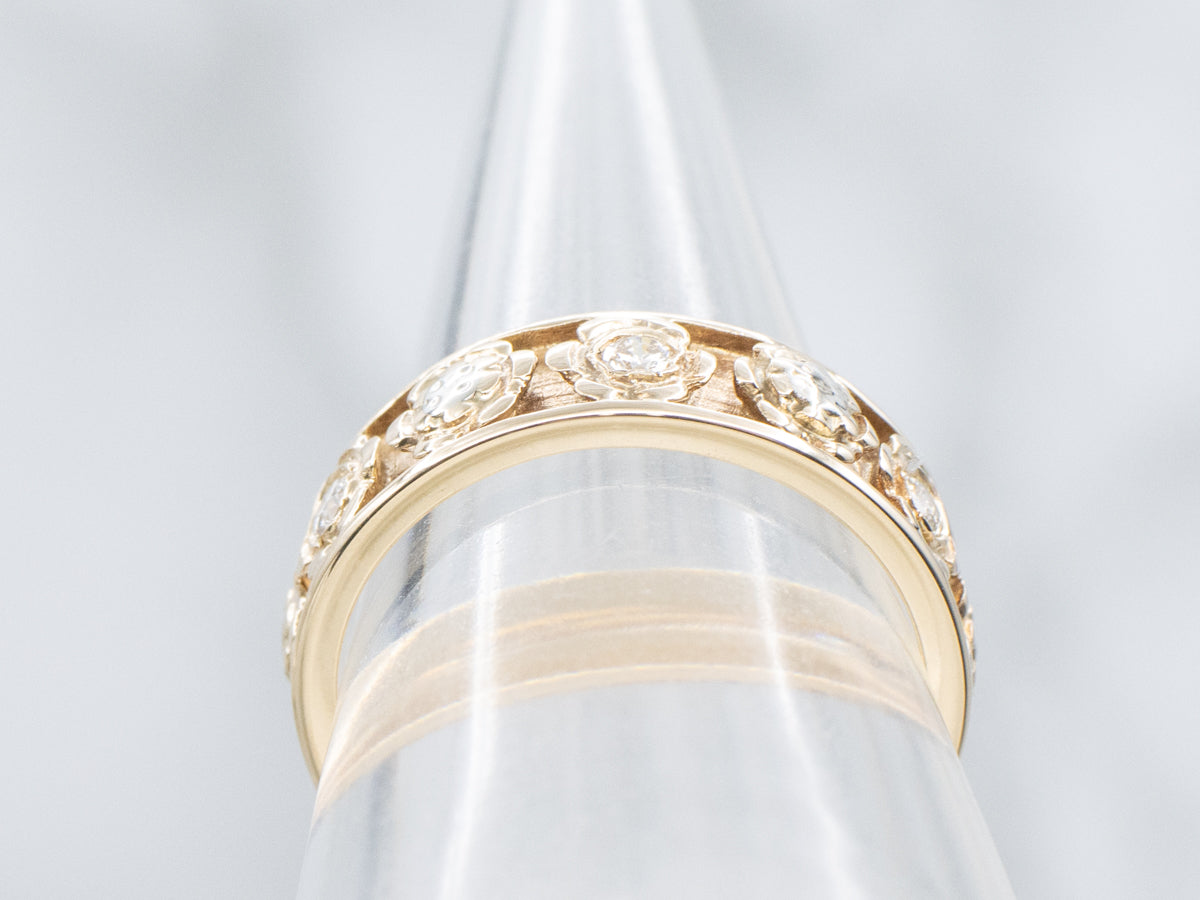 Vintage Two-Tone Gold Floral Diamond Band
