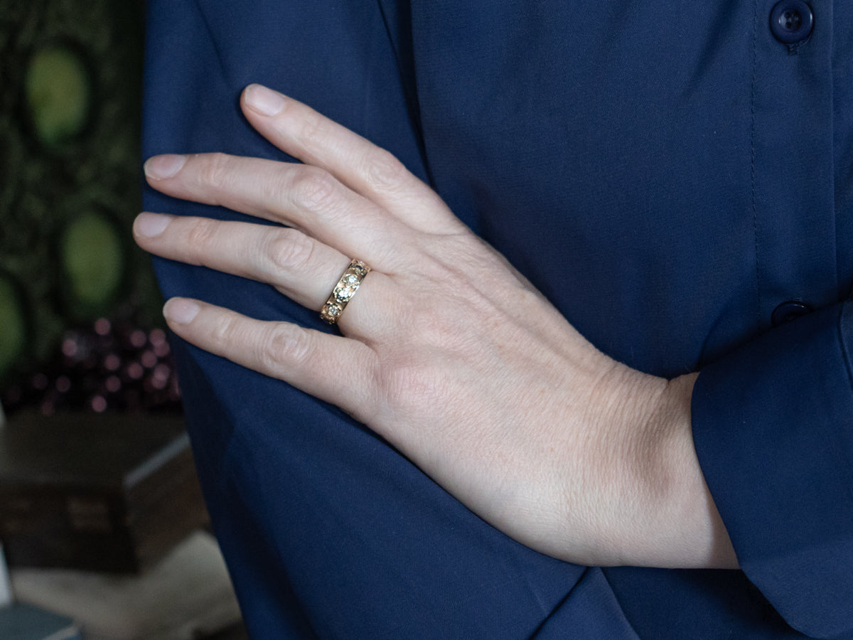 Vintage Two-Tone Gold Floral Diamond Band