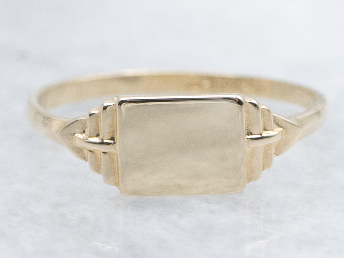 Plain East-to-West Rectangle Gold Mini Signet Ring