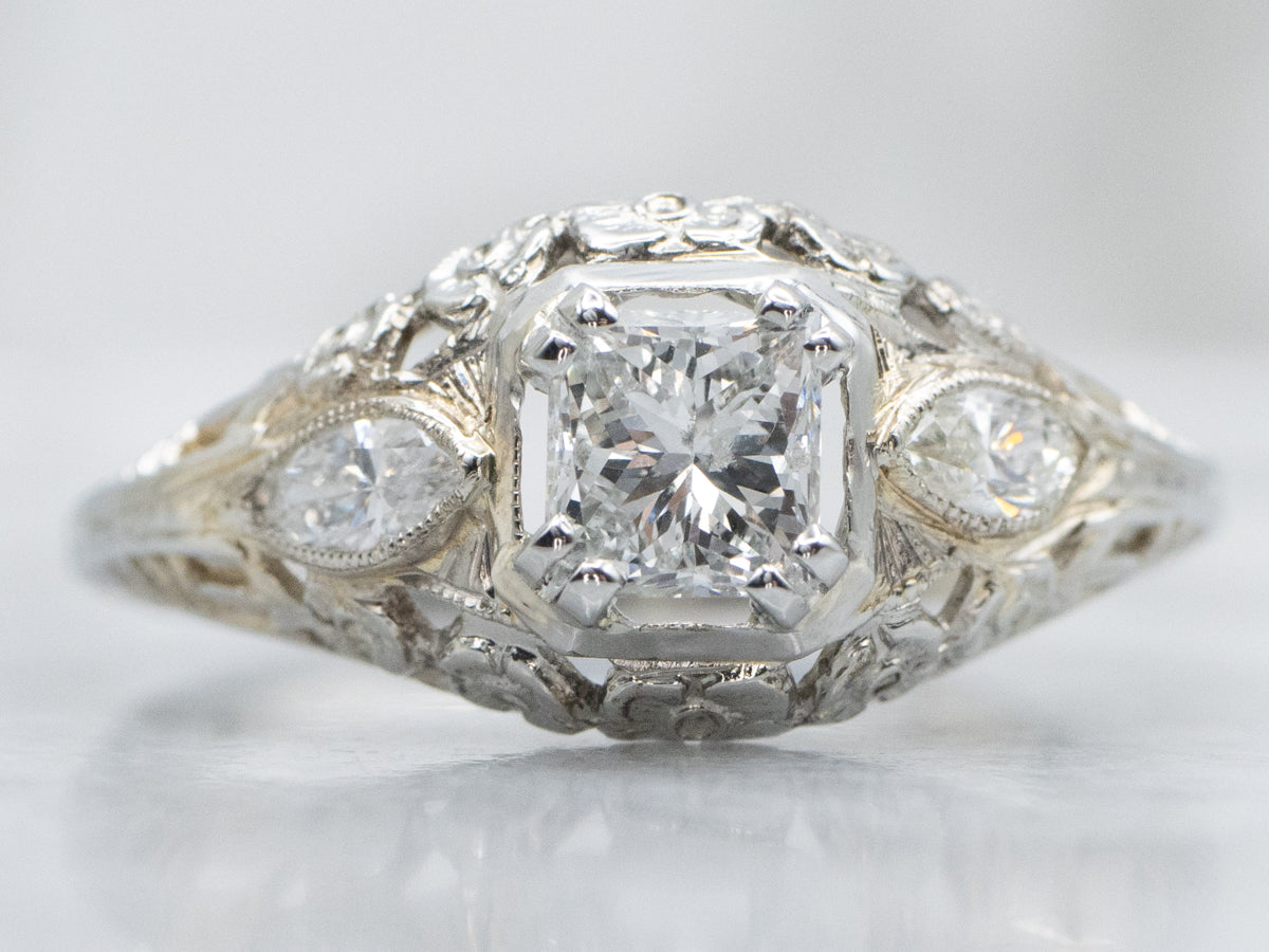Mixed-Cut Art Deco Floral Diamond Engagement Ring