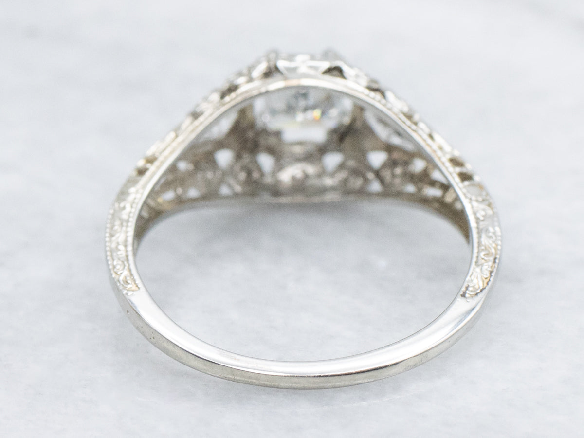 Mixed-Cut Art Deco Floral Diamond Engagement Ring