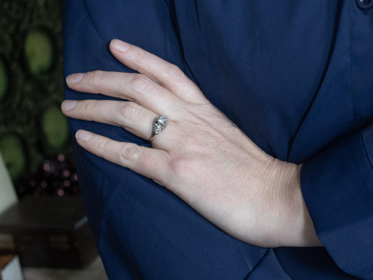 Mixed-Cut Art Deco Floral Diamond Engagement Ring