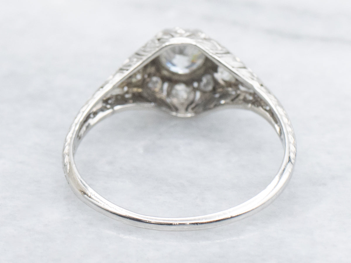 Antique Platinum and Old Mine Cut Diamond Engagement Ring