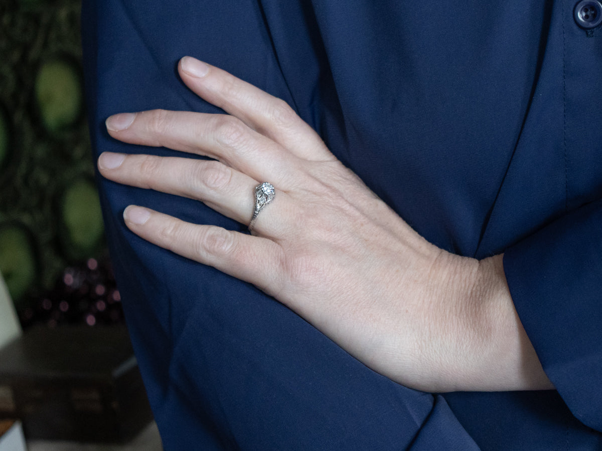 Antique Platinum and Old Mine Cut Diamond Engagement Ring