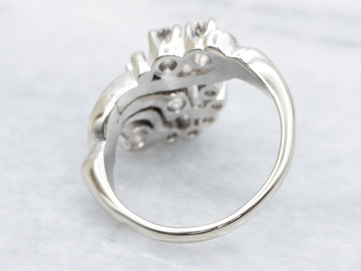 Vintage Old Mine Cut Diamond Scrolling Diamond Bypass Ring