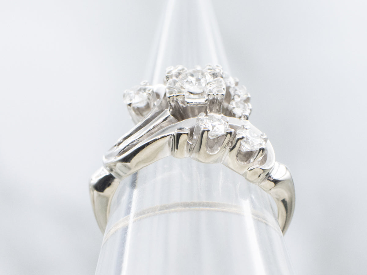 Vintage Old Mine Cut Diamond Scrolling Diamond Bypass Ring