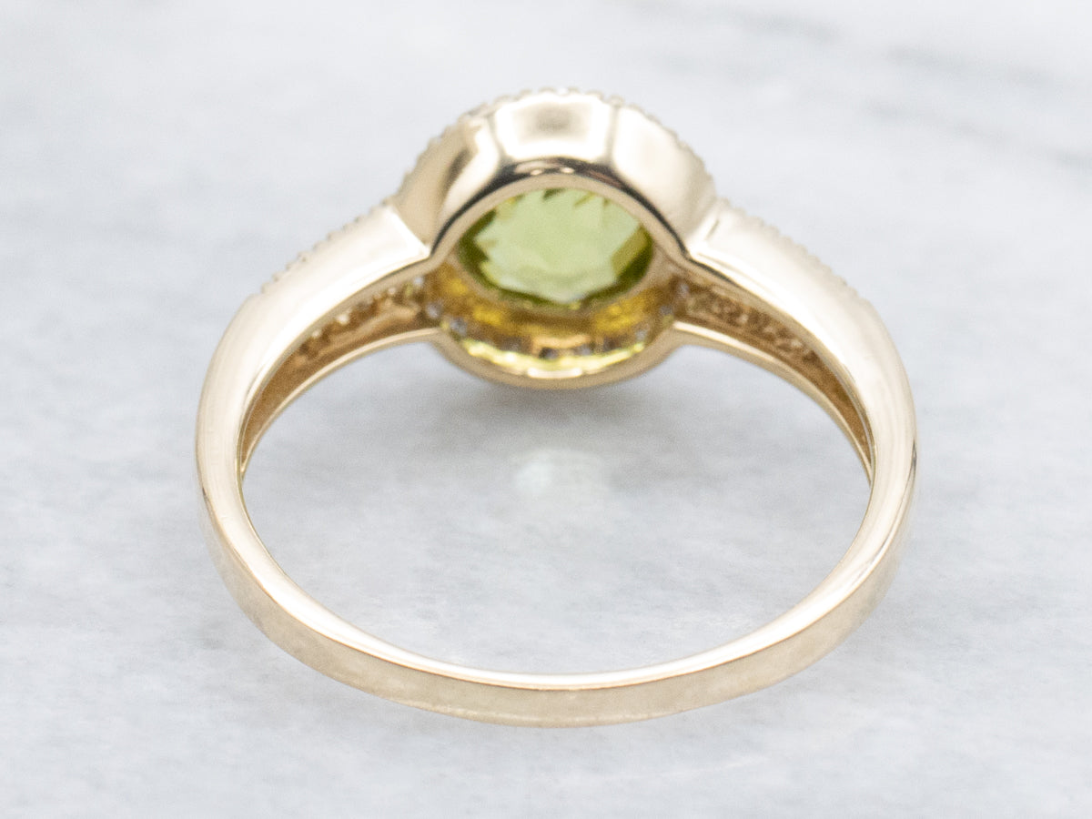 Modern Bezel-Set Peridot and Diamond Ring