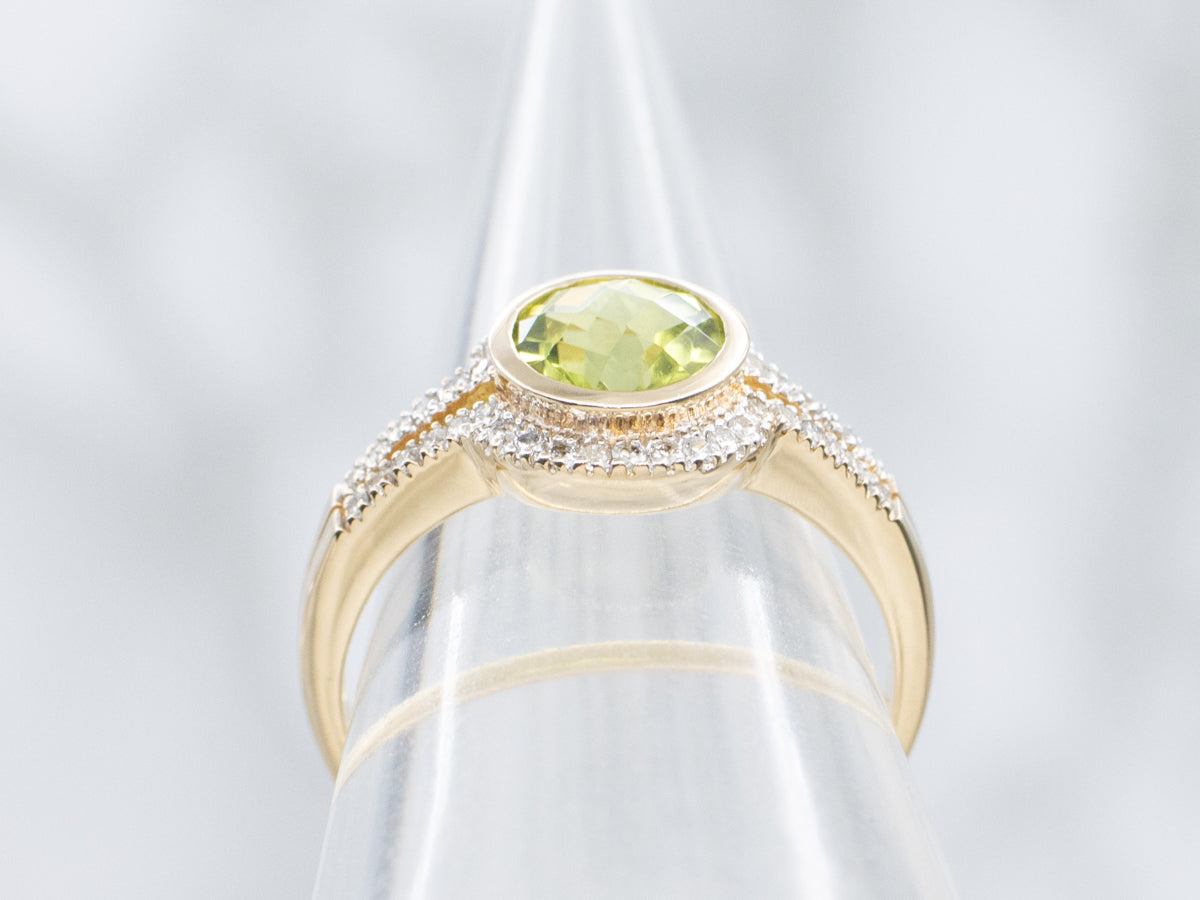 Modern Bezel-Set Peridot and Diamond Ring