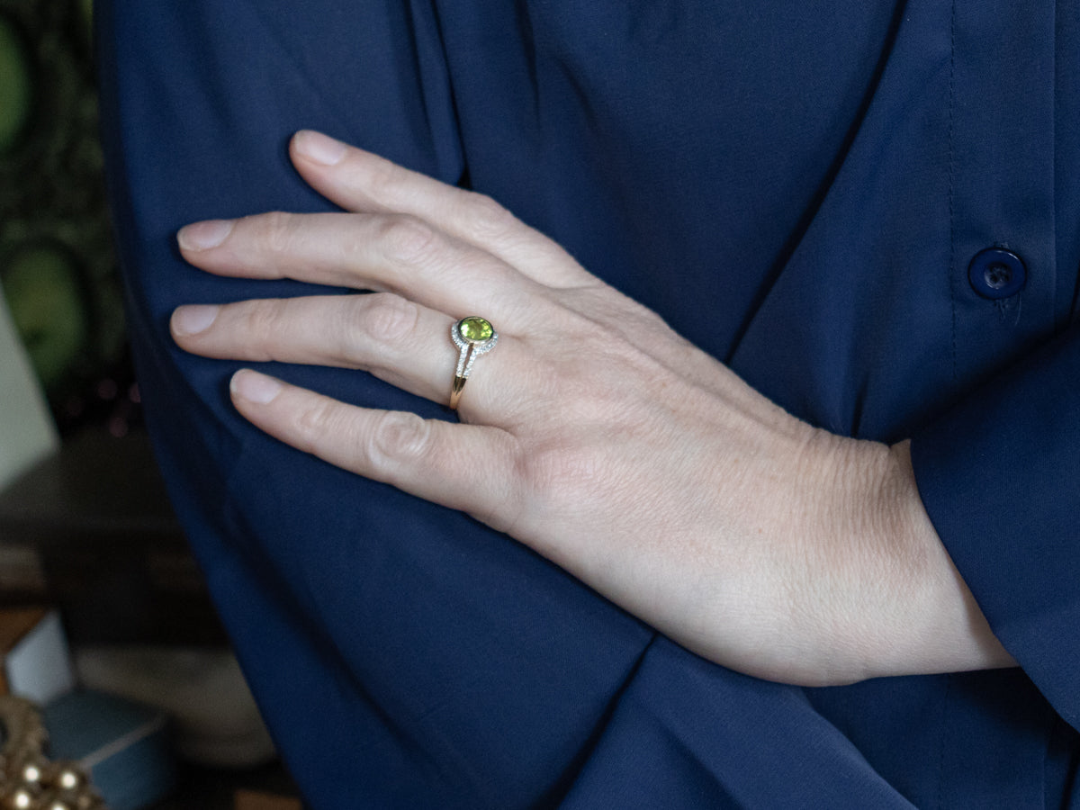 Modern Bezel-Set Peridot and Diamond Ring