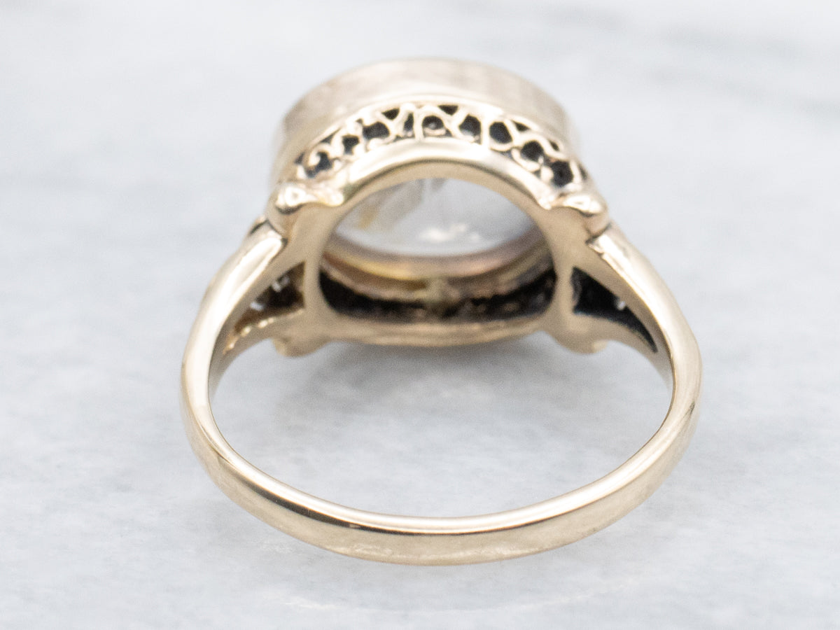 Floral East-to-West Bezel-Set Star Sapphire Gold Solitaire Ring