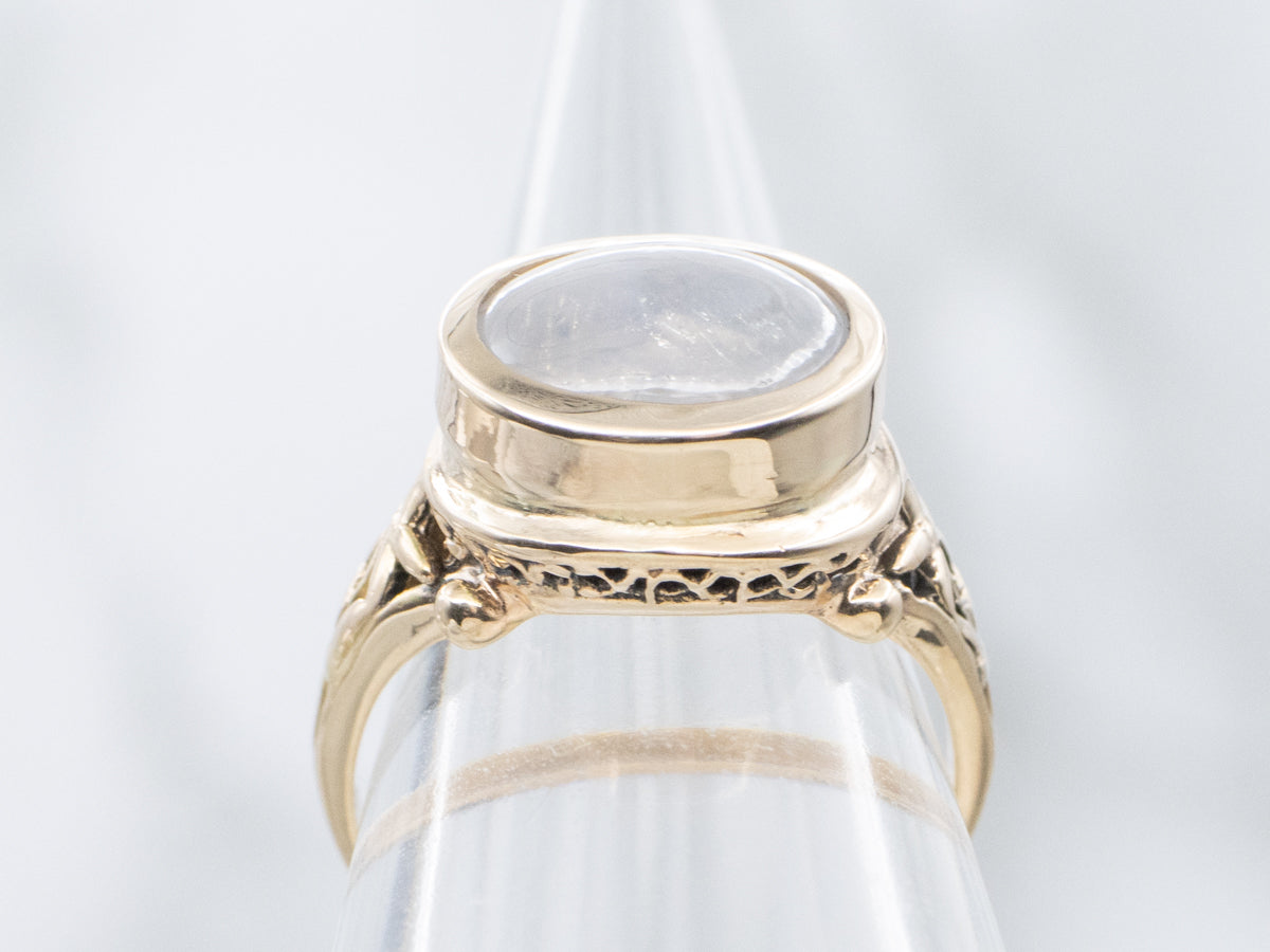 Floral East-to-West Bezel-Set Star Sapphire Gold Solitaire Ring