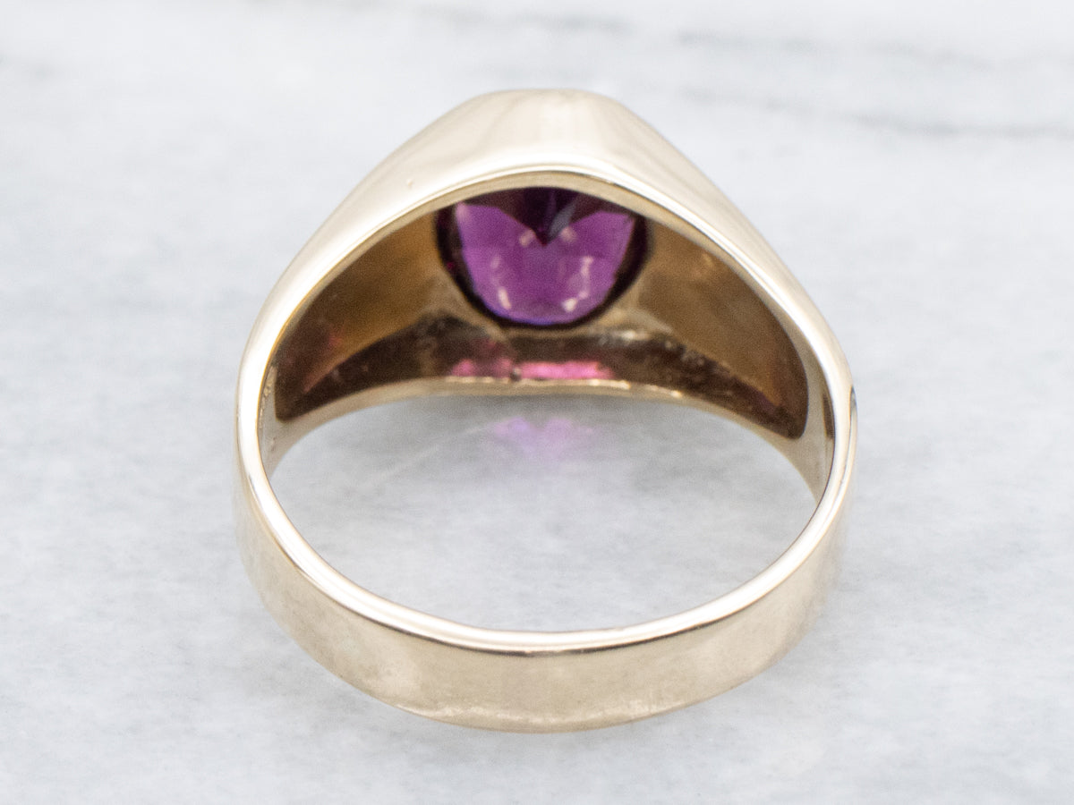 Bold Rhodolite Garnet Textured Gold Unisex Ring