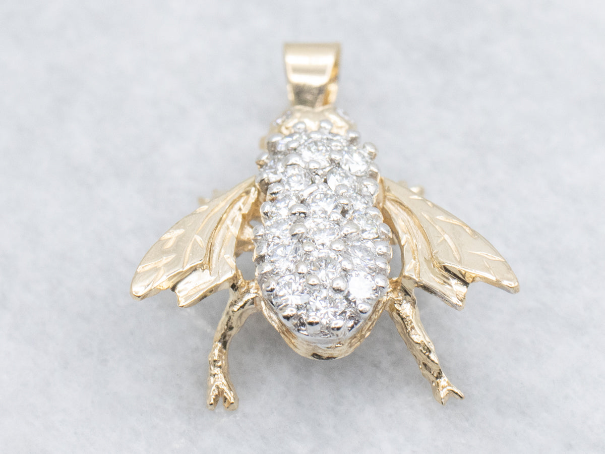 Two-Tone Gold Diamond Bug Pendant
