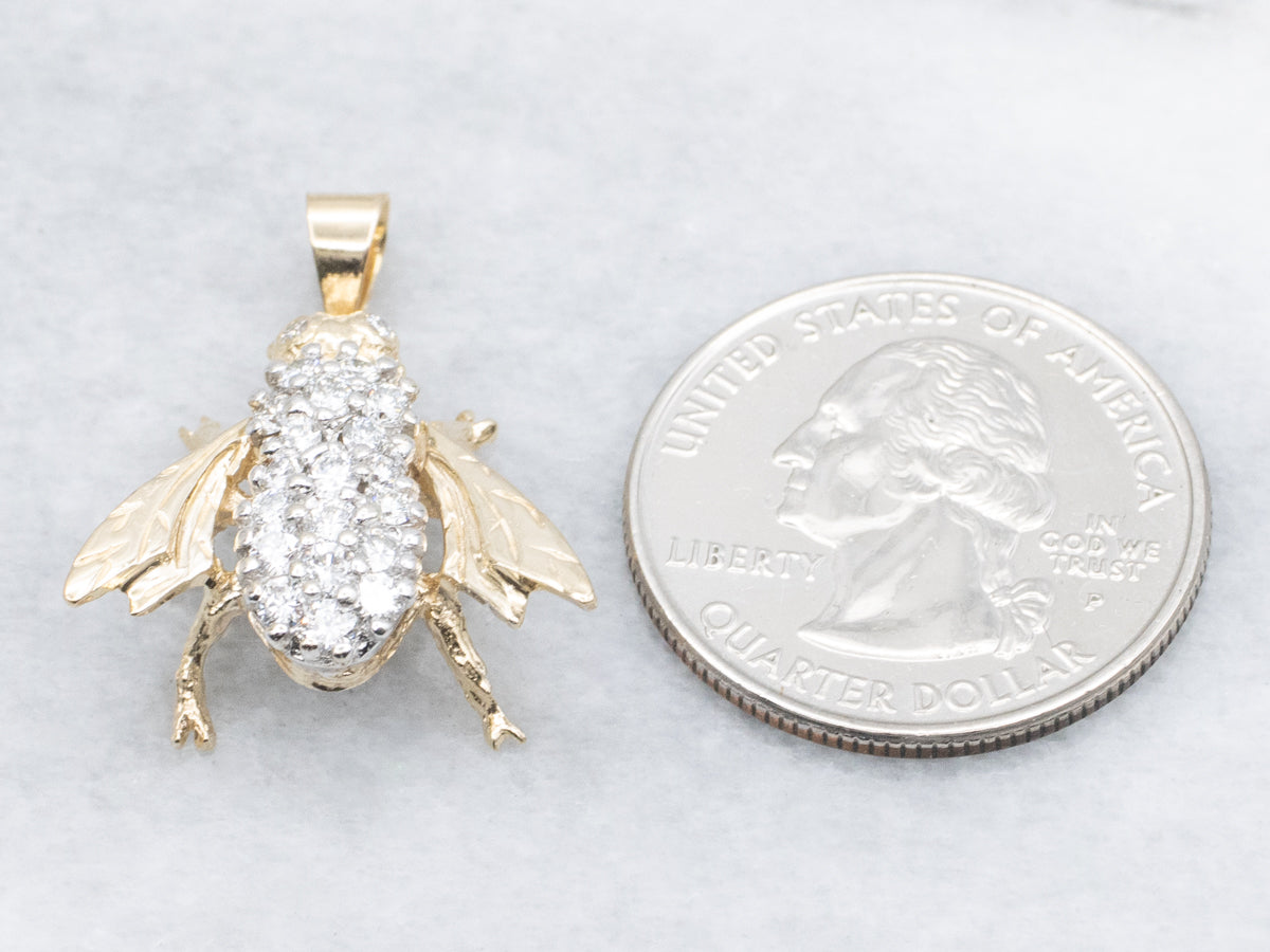 Two-Tone Gold Diamond Bug Pendant