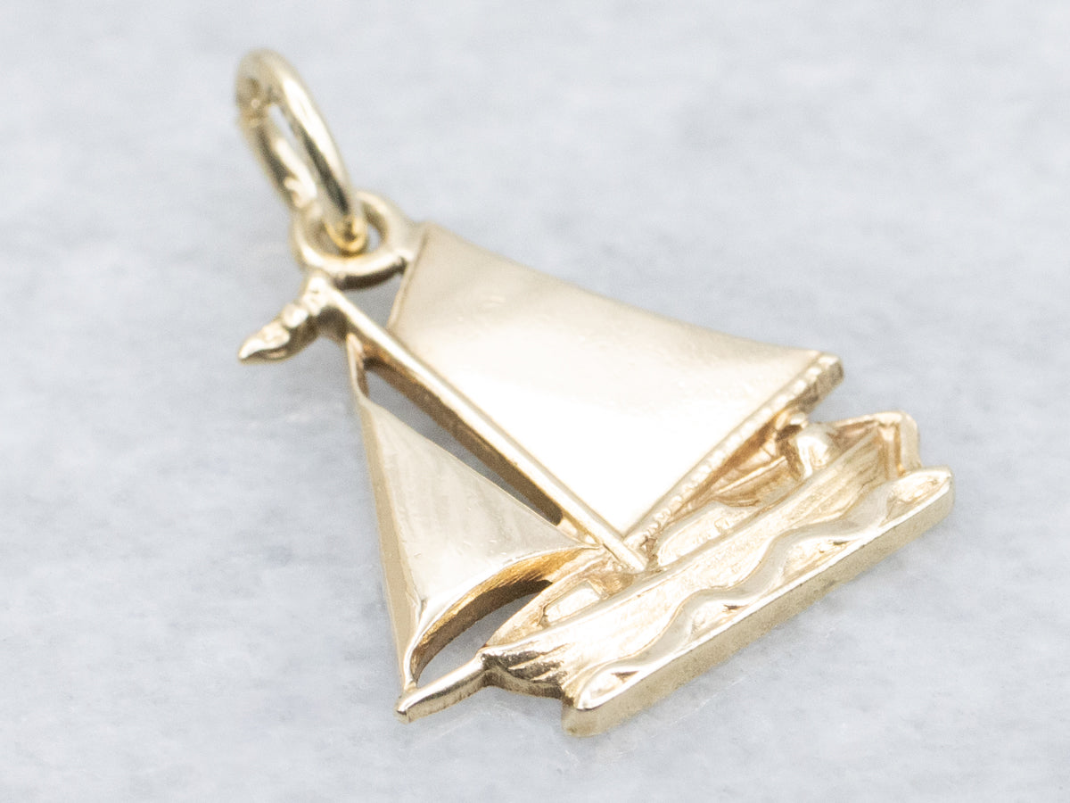 Detailed Yellow Gold Sailboat Charm Pendant