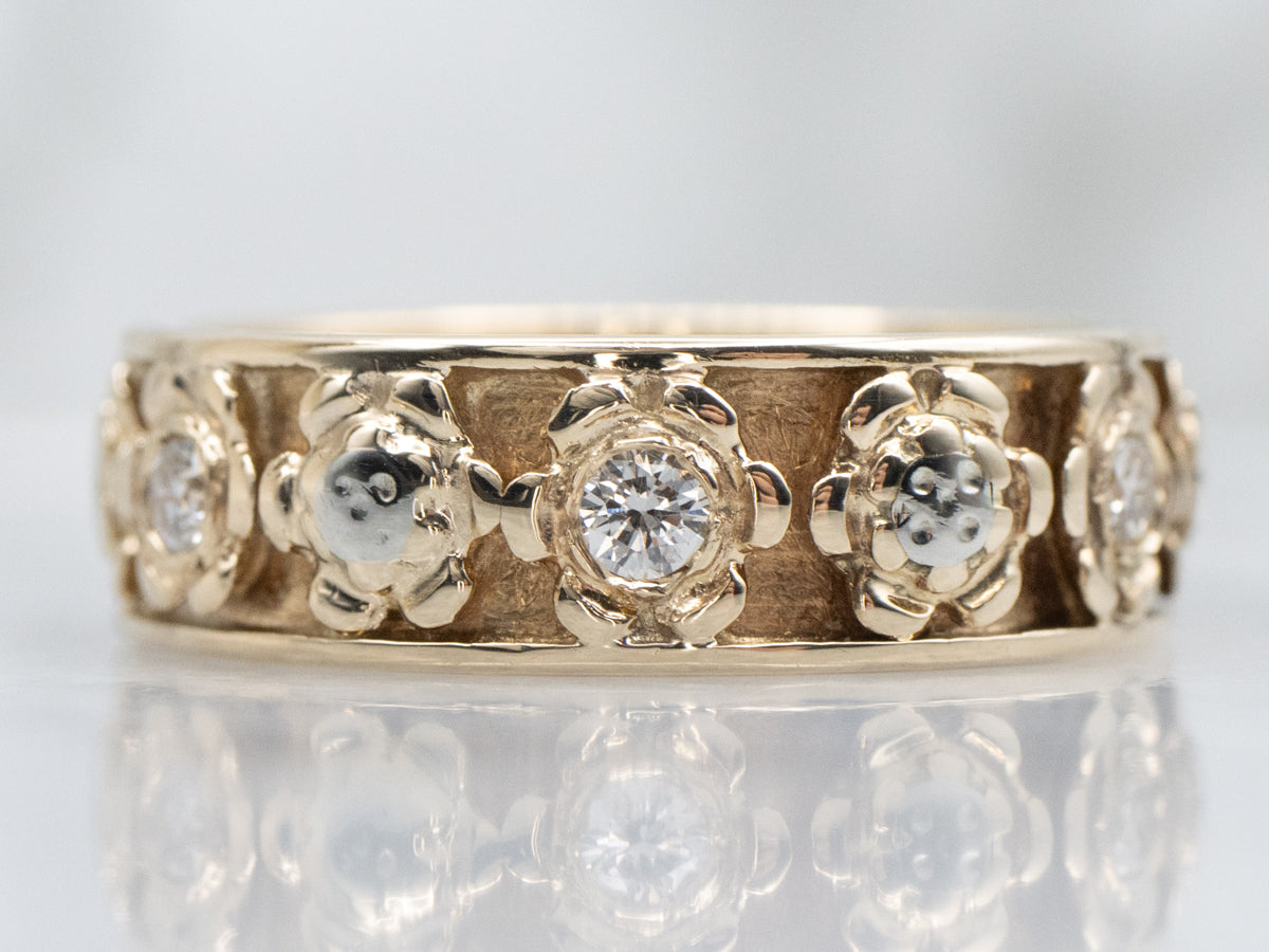 Vintage Two-Tone Gold Floral Diamond Band