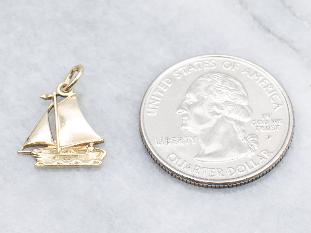Detailed Yellow Gold Sailboat Charm Pendant