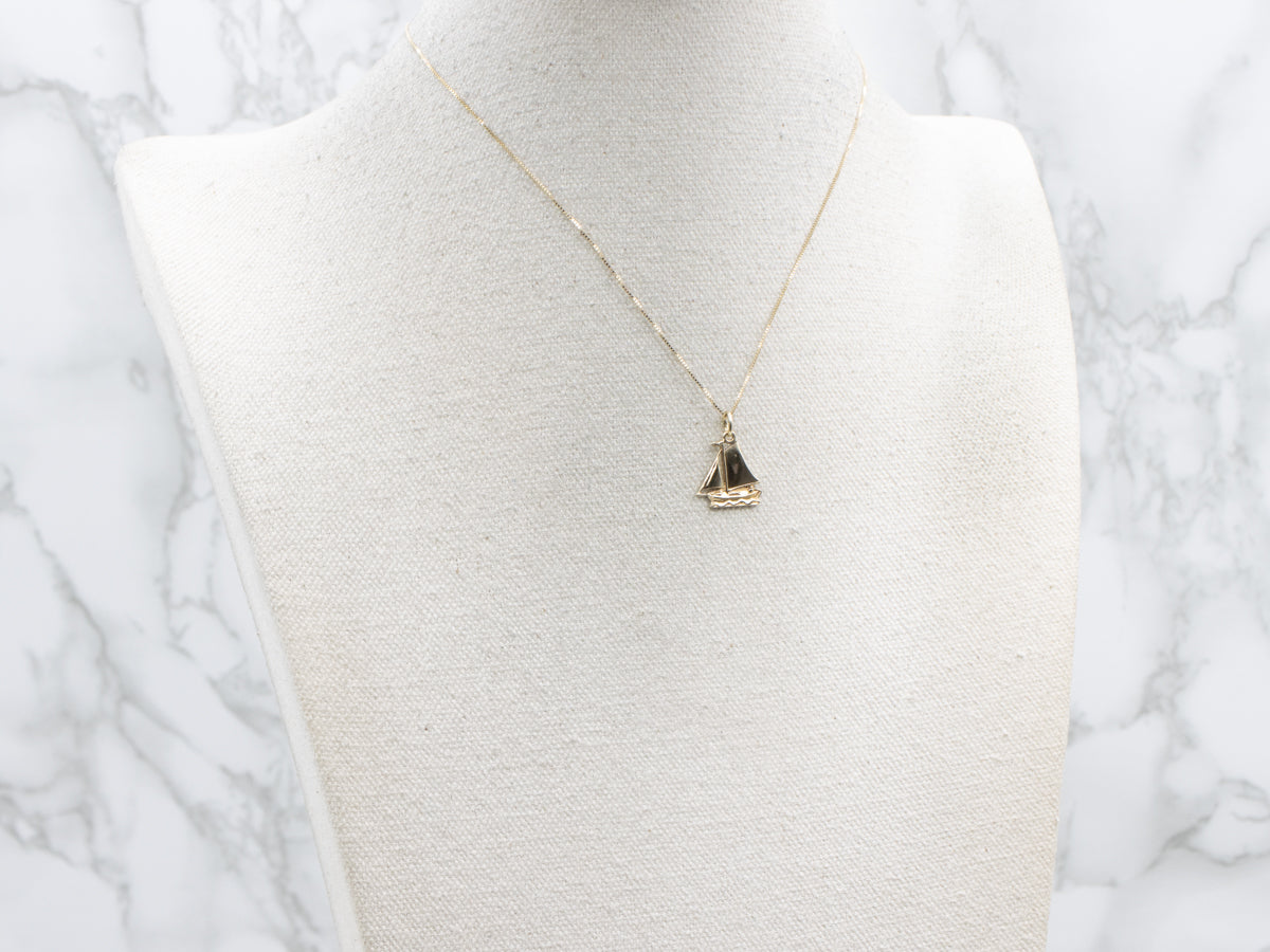 Detailed Yellow Gold Sailboat Charm Pendant