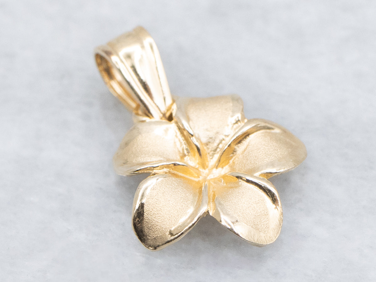 Textured Gold Plumeria Flower Charm Pendant
