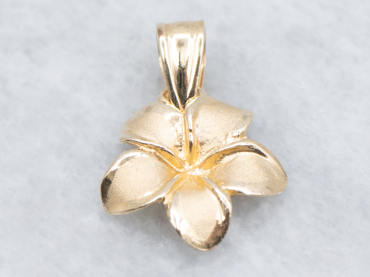 Textured Gold Plumeria Flower Charm Pendant