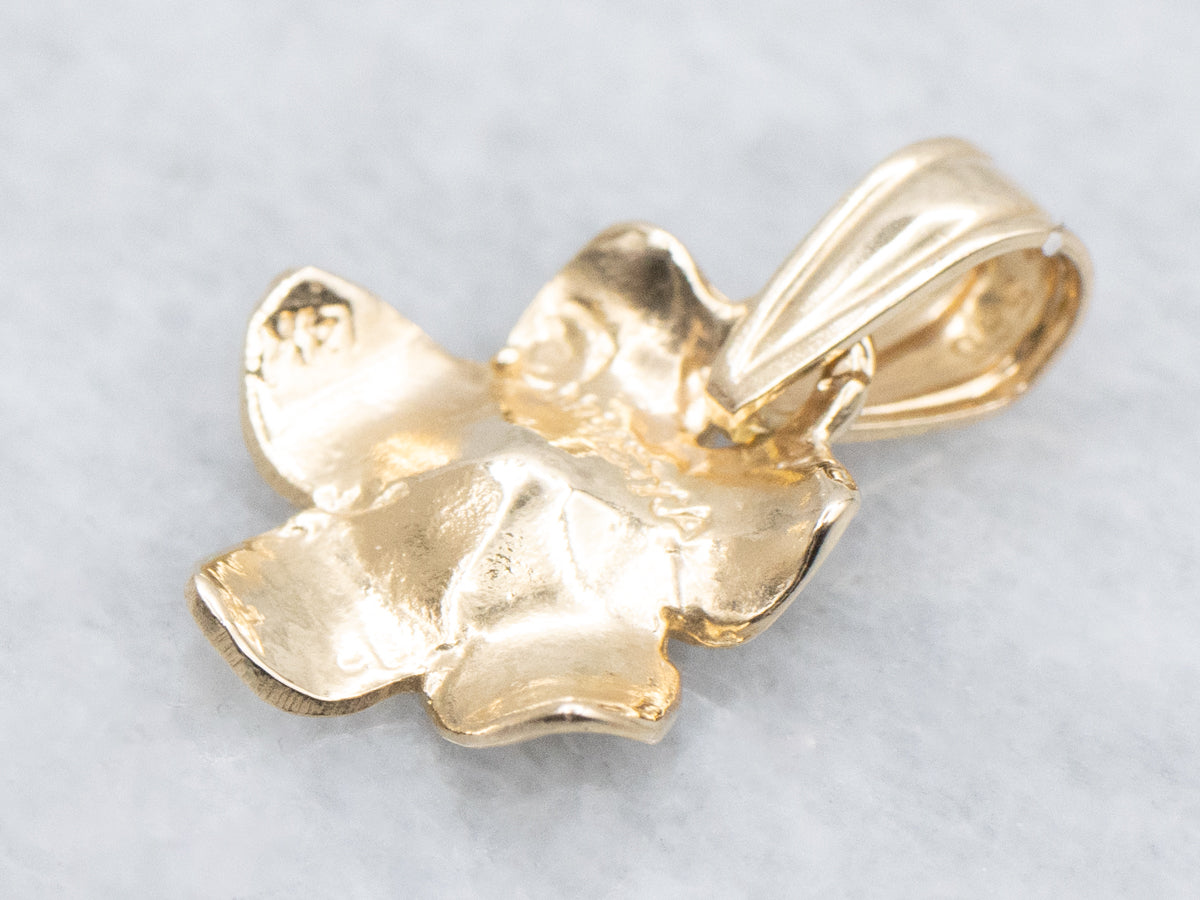 Textured Gold Plumeria Flower Charm Pendant