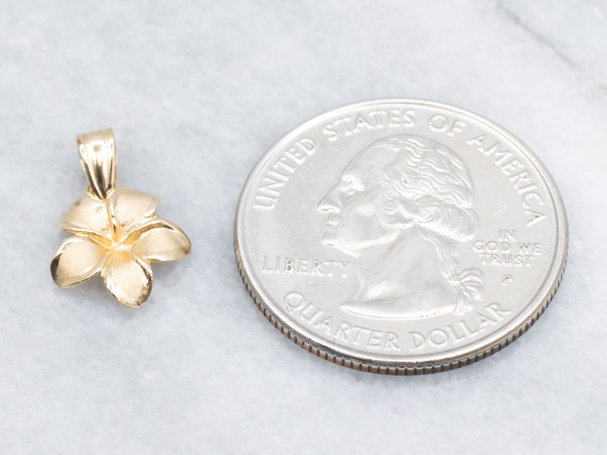 Textured Gold Plumeria Flower Charm Pendant