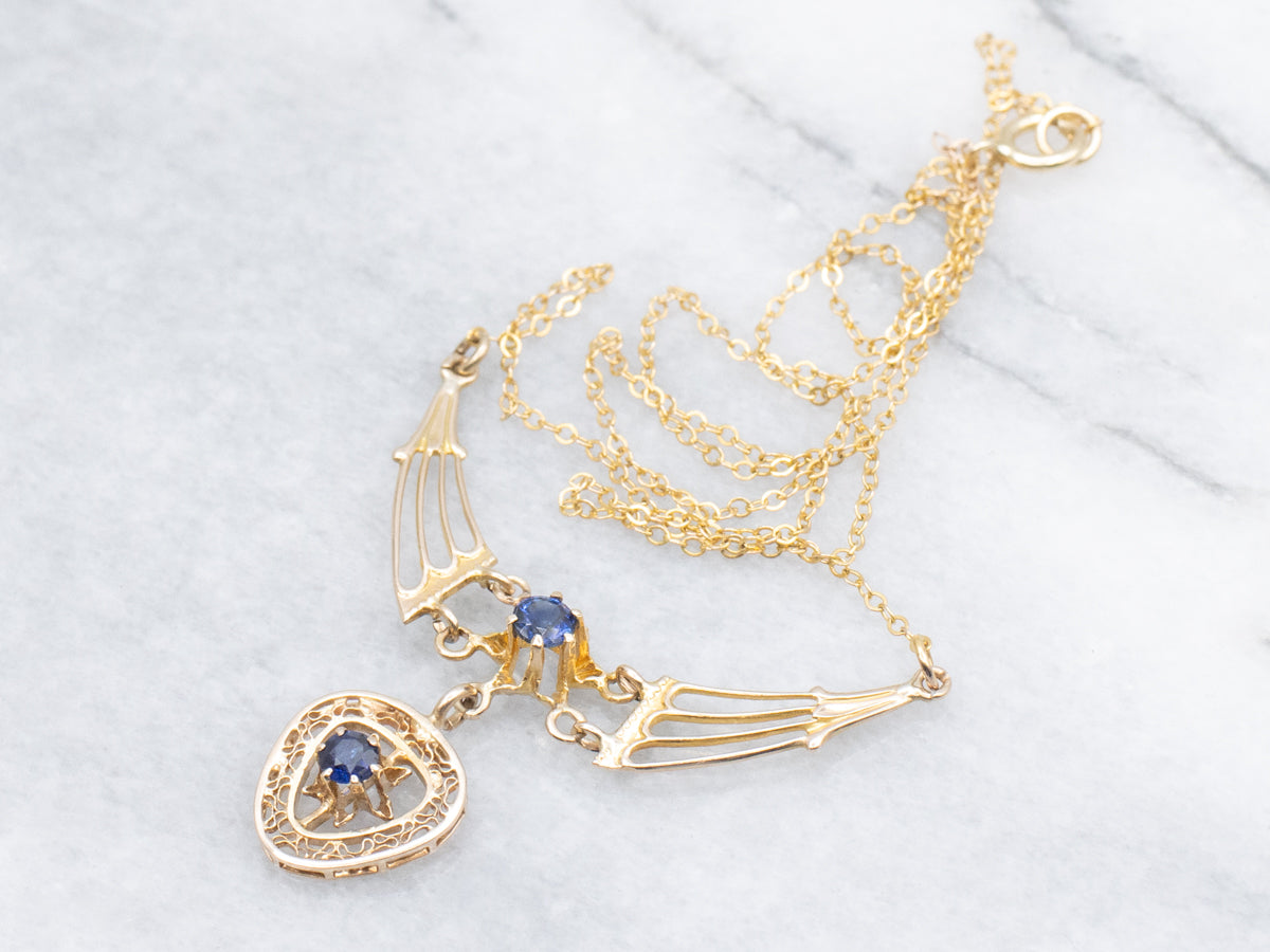 Antique Gold Buttercup Sapphire and Gold Necklace