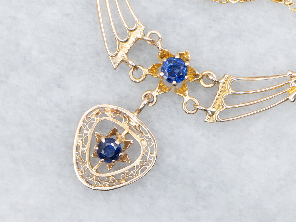 Antique Gold Buttercup Sapphire and Gold Necklace