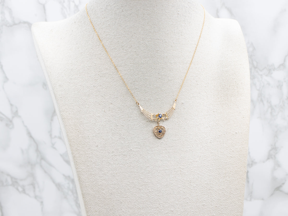 Antique Gold Buttercup Sapphire and Gold Necklace