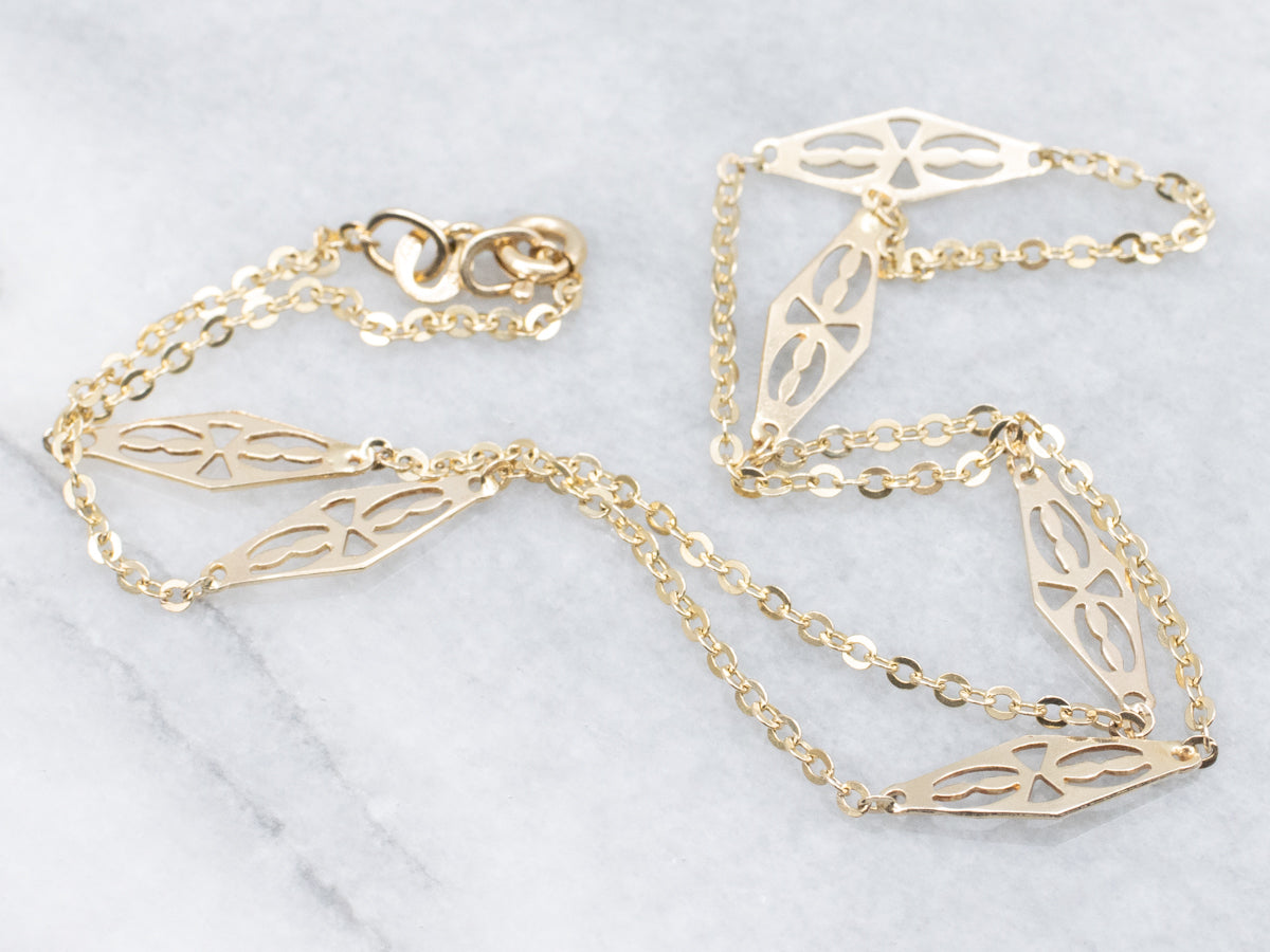Italian Yellow Gold Filigree Station Link Chain